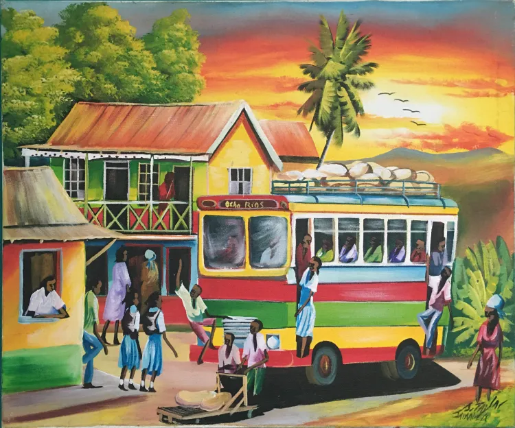 The painting Bus to Ocho Rios by the artist J. [Jerome] Taylor